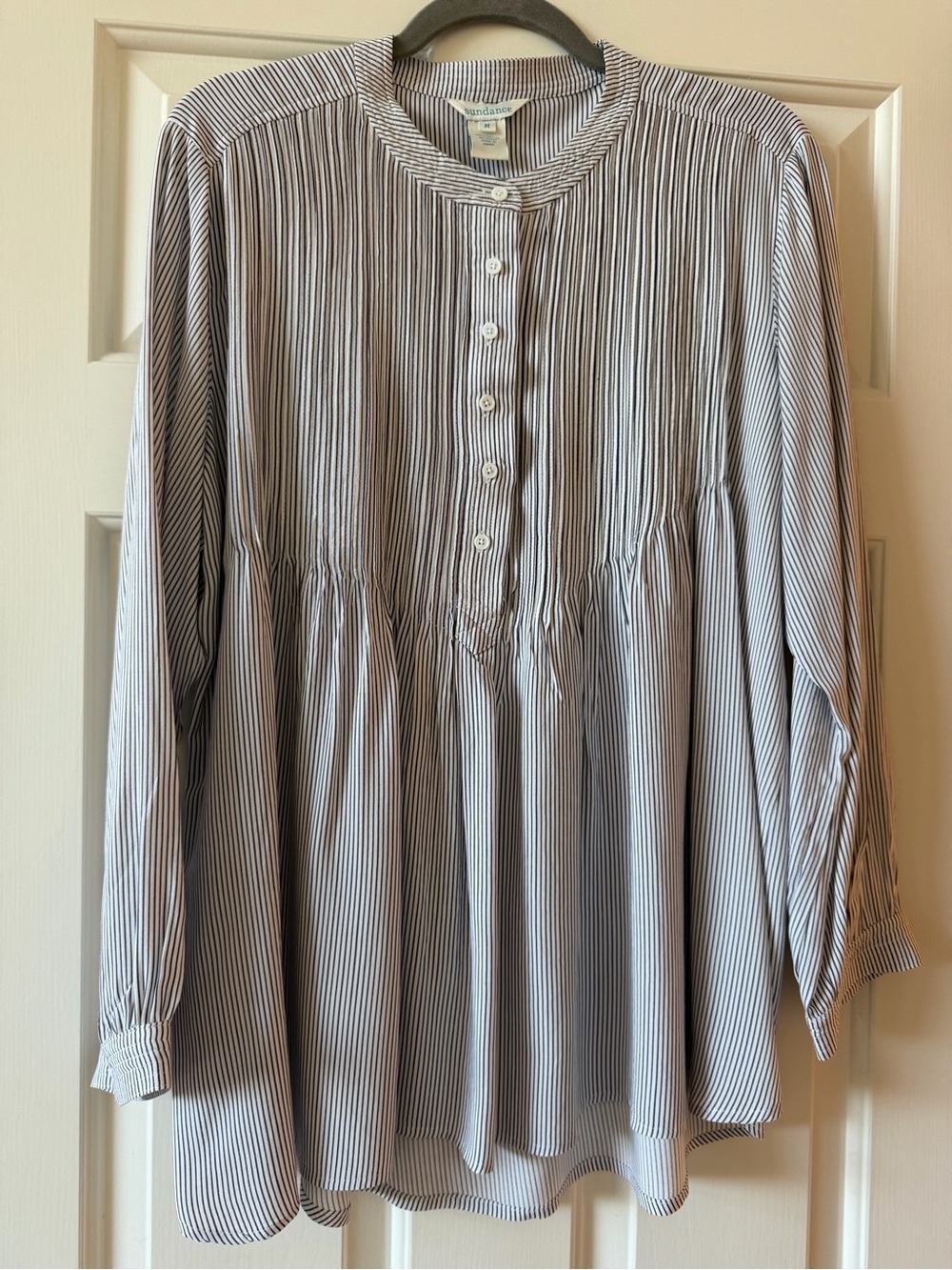 Sundance Grey and White Pinstripe Button-Front Tunic